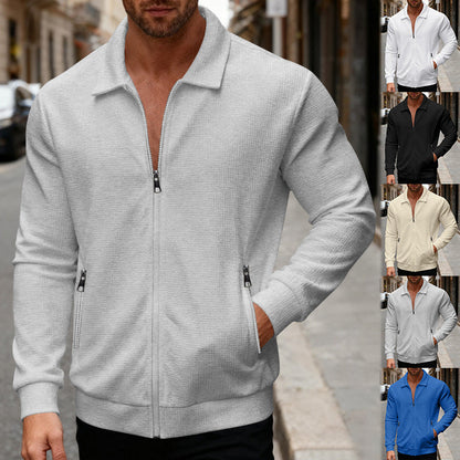 Herren Stehkragenpullover Sportlich Reißverschluss Strukturoptik - BerlinGlamour