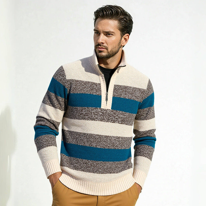 Herren Strickpullover Gestreift Modern Mit Reißverschluss - BerlinGlamour