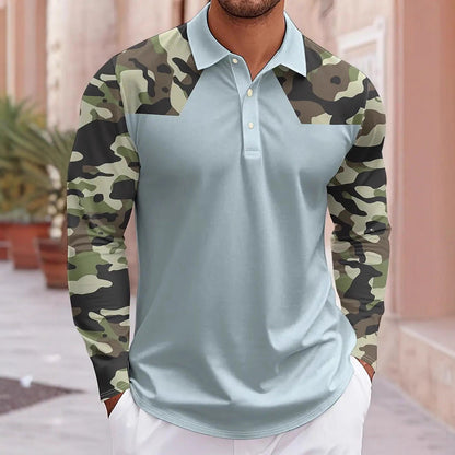 Herren Polo-Shirt Camo Ärmel Modern Sportlich