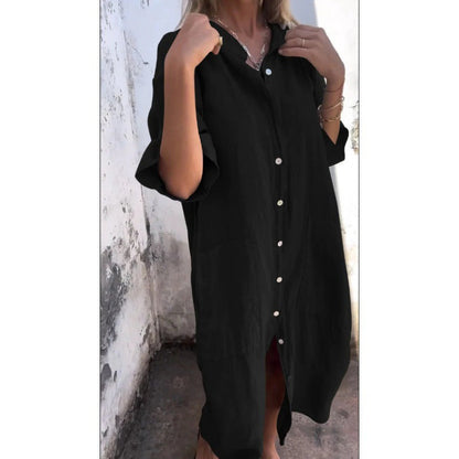 Leinen Hemdkleid Lockere Fit Baumwolle Sommerkleid