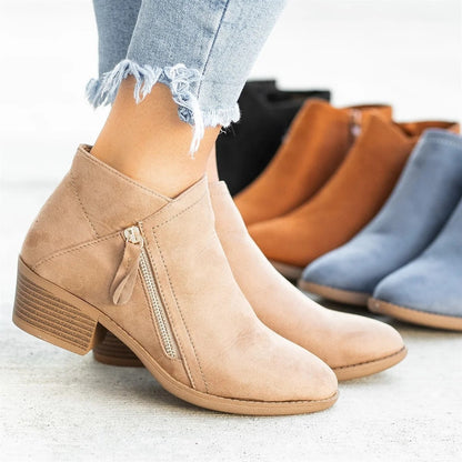 Damen Ankle Boots Blockabsatz Reißverschluss Komfort Schuhe - BerlinGlamour
