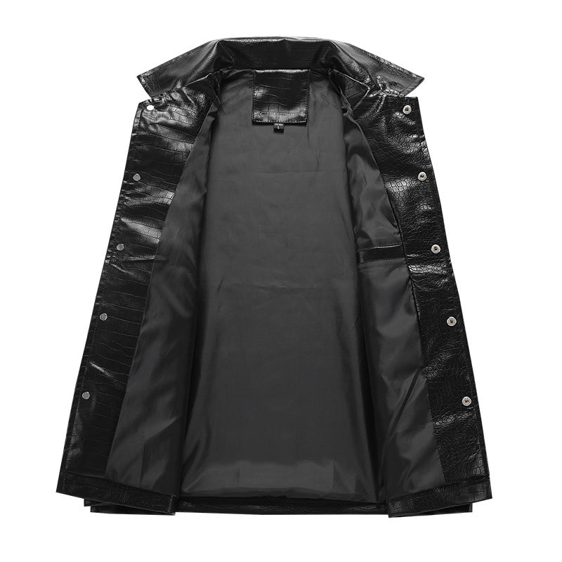 Herren Lederjacke Kunstleder Croco Optik Schwarz