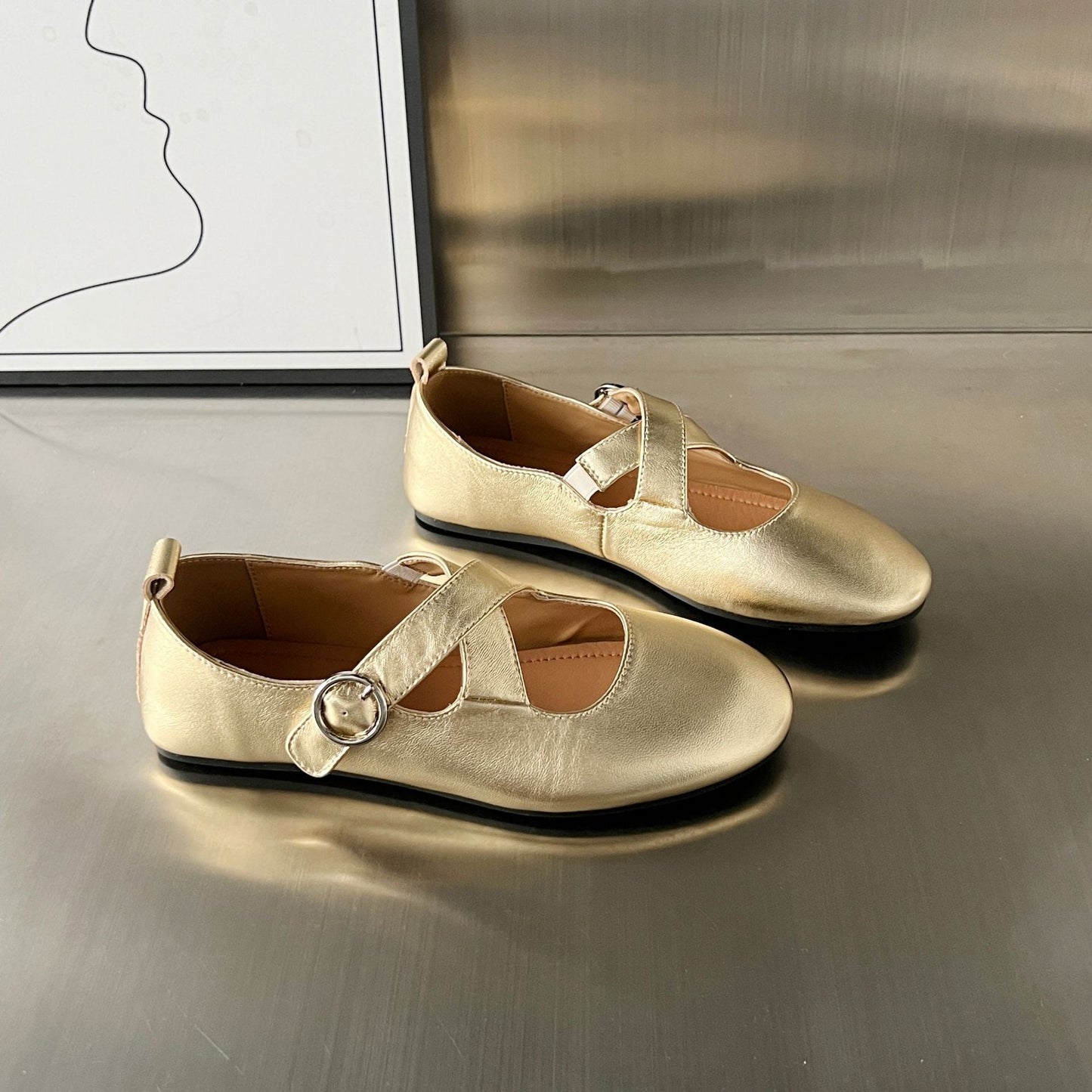 Damen Ballerinas Elegante Schnalle Riemen Schuhe