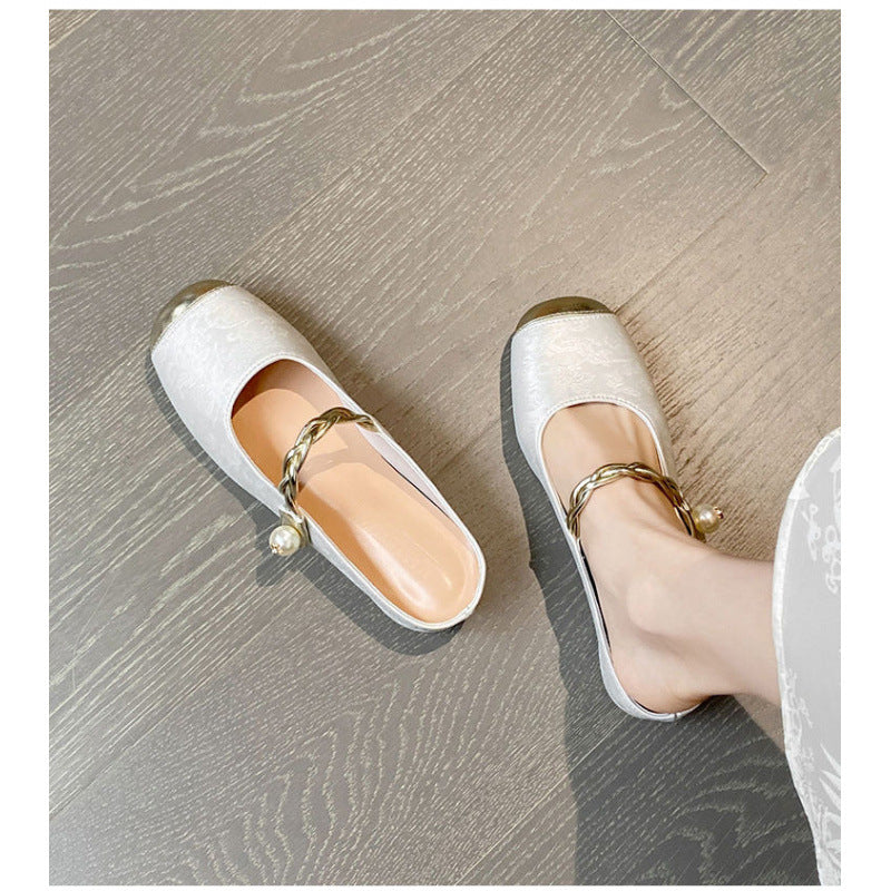 Damen Slides Schick mit Perlenschmuck Elegante Sandalen