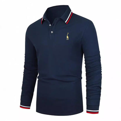 Herren Poloshirt Langarm Sportlich Kontrastbündchen Modern