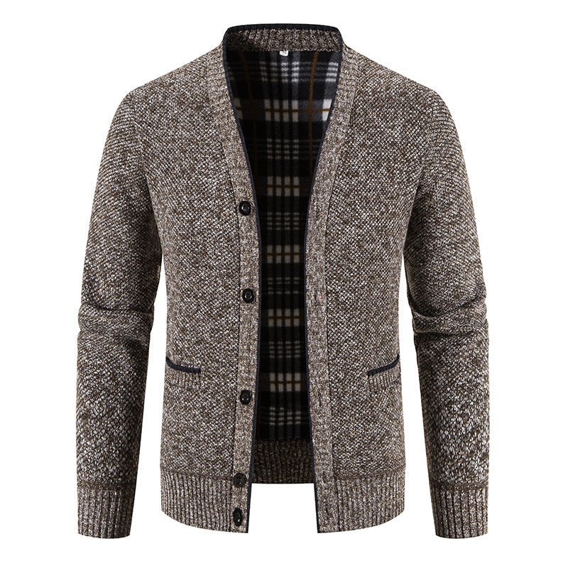 Herren Strickjacke Karomuster Knopfverschluss Elegante Männerjacke