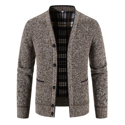 Herren Strickjacke Karomuster Knopfverschluss Elegante Männerjacke