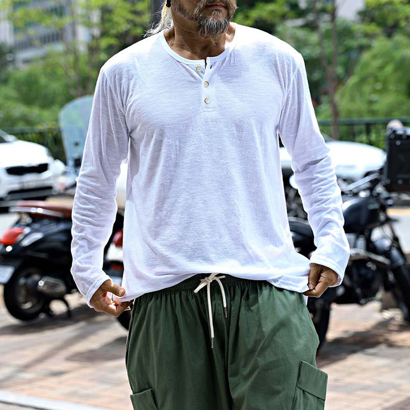 Herren Langarmshirt Lässig Knopfverschluss Relaxed Fit