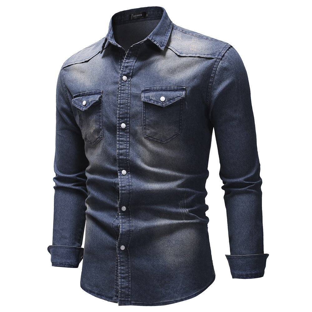 Herren Jeanshemd Modern mit Taschen und Button Down Kragen
