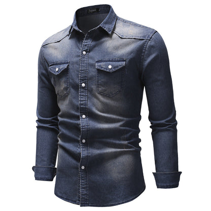 Herren Jeanshemd Modern mit Taschen und Button Down Kragen