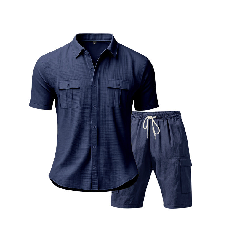 Herren Sommerhemd Kurzarm mit Cargo-Shorts Set - BerlinGlamour