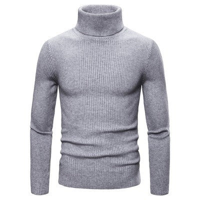 Herren Strickpullover Slim Fit Hochkragen Ripp Optik