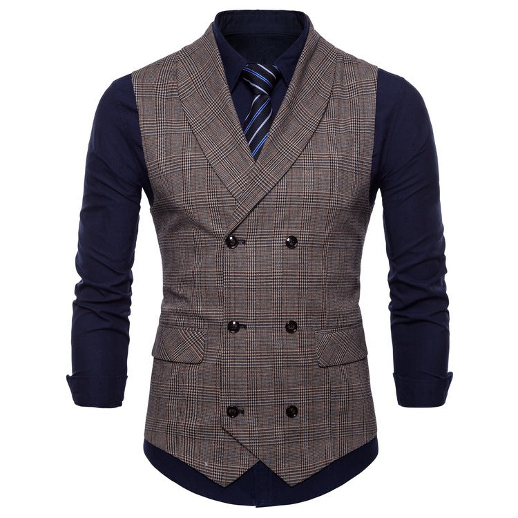Herren elegante Karoblazer-Weste mit doppelter Knopfleiste und feiner Struktur BerlinGlamour