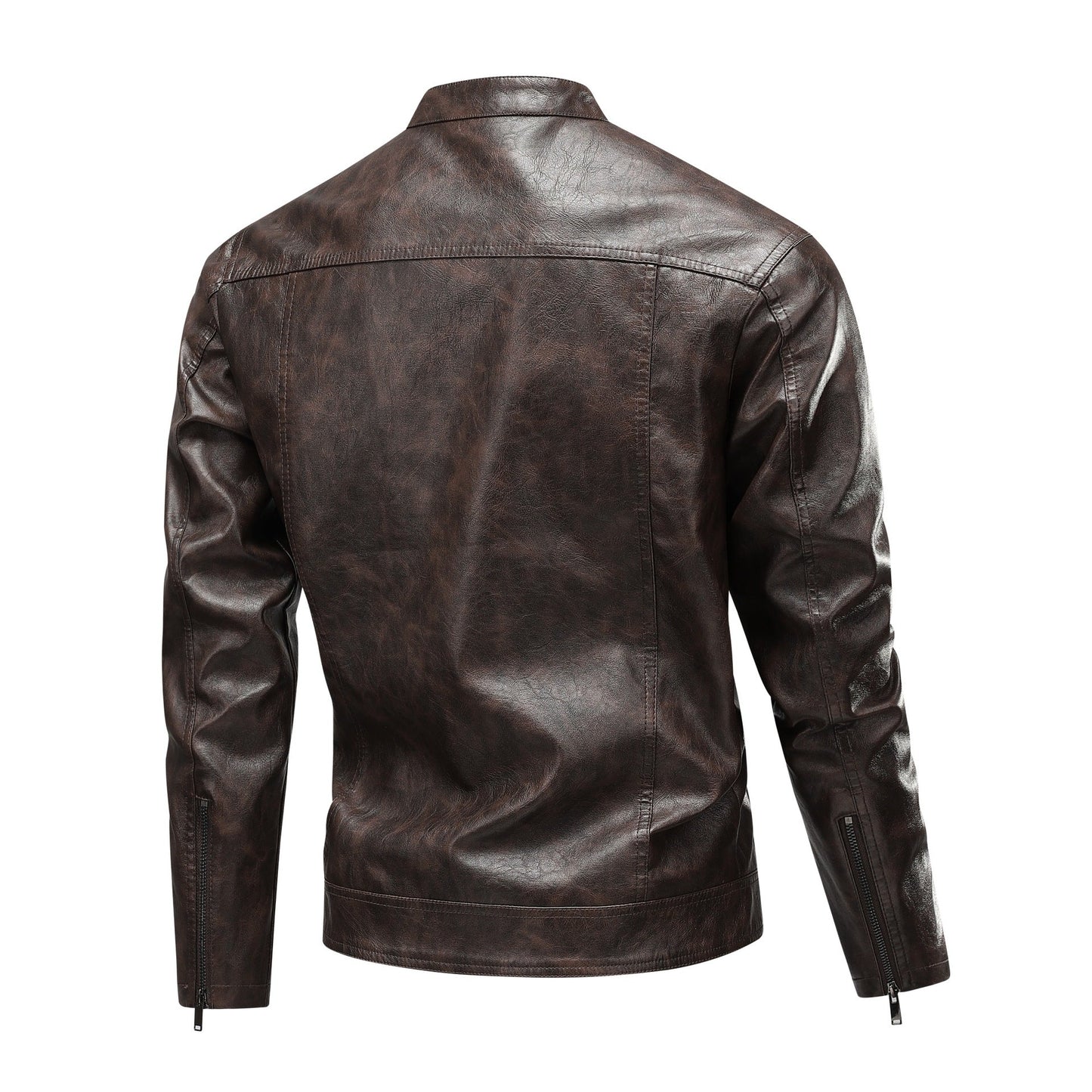 Lederjacke Herren Modern Reißverschluss Taschen Schwarz