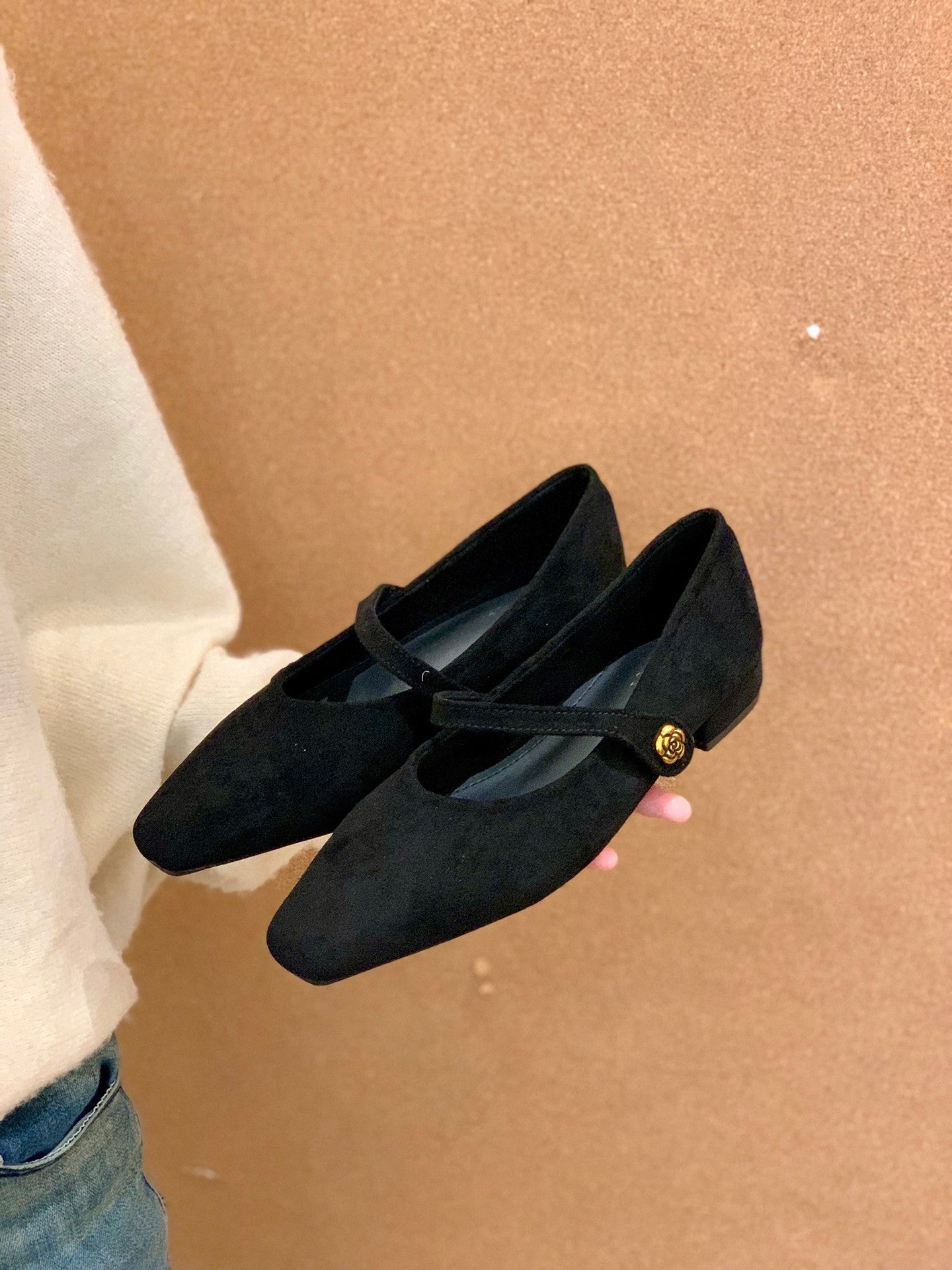 Elegante Damen Ballerinas Veloursleder Schwarz