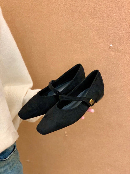Elegante Damen Ballerinas Veloursleder Schwarz