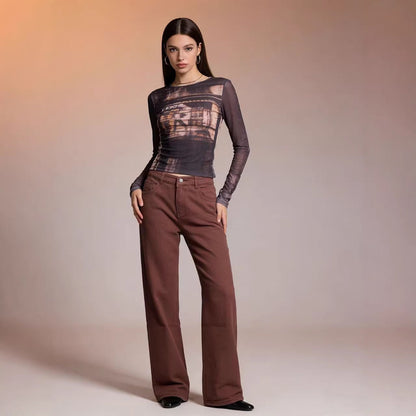 Frauen Jeans Weite Bein Stickerei Blumen