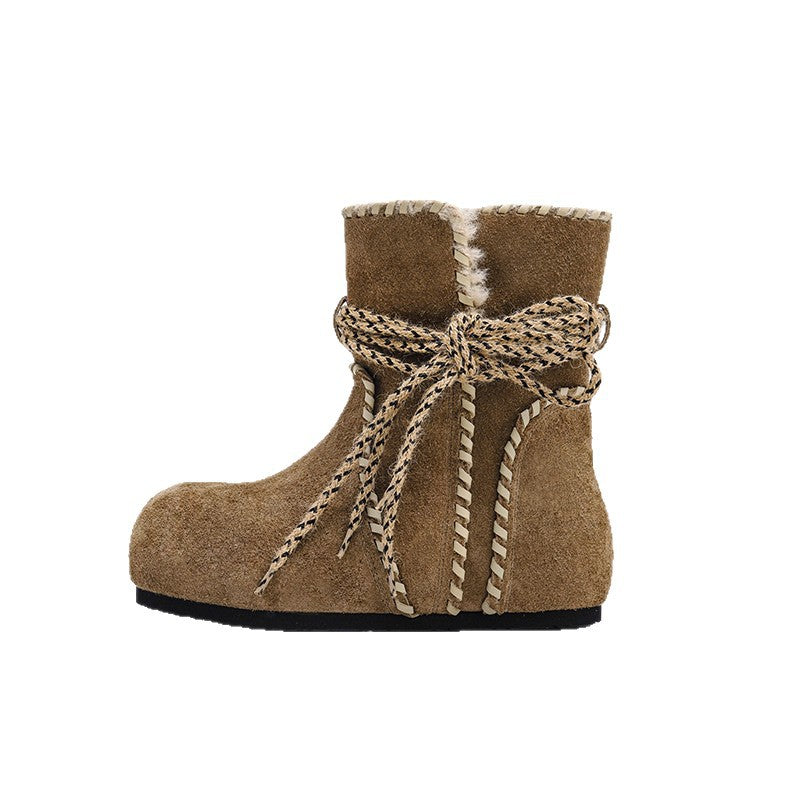 Damen Fleece Boots Warm Gefüttert Schnürsenkel