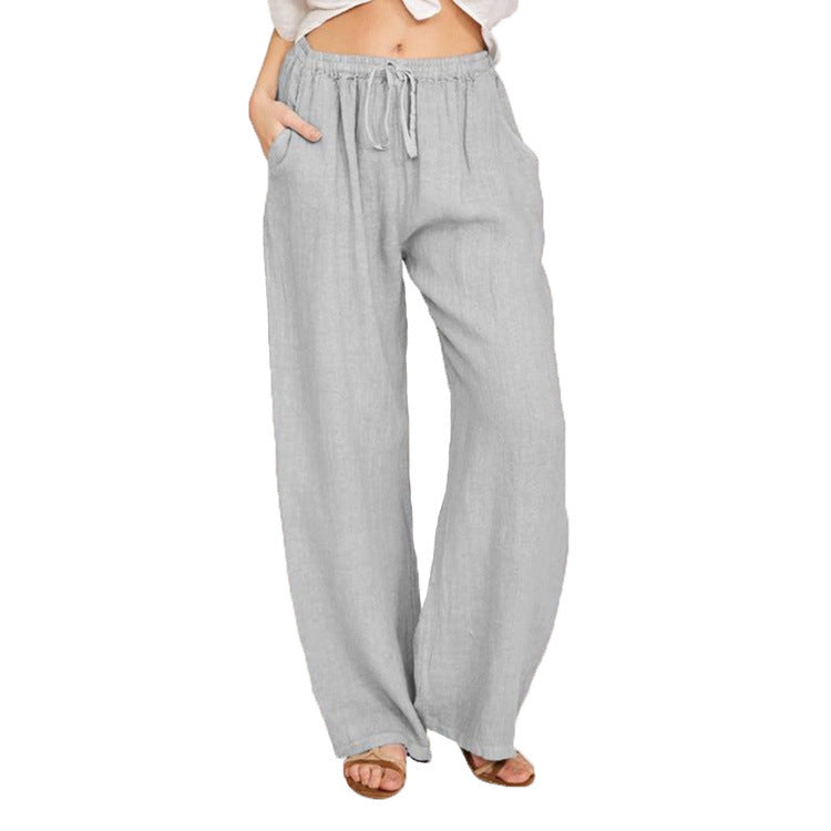 Weite Damenleinenhose Elastisch mit Taschen Sommer