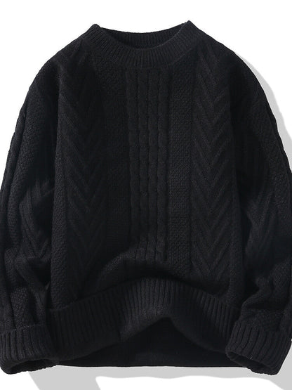 Herren Strickpullover Modern Rippmuster Zopfmuster Grau