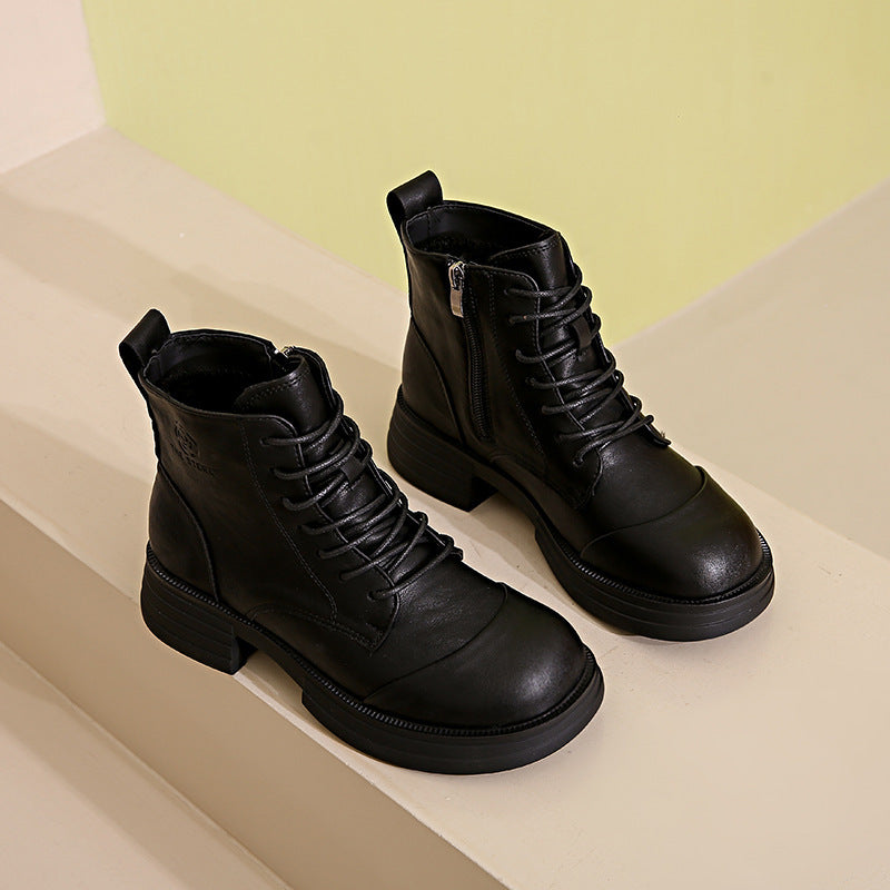 Damen Stiefeletten Schnürstiefeletten Reißverschluss Robust