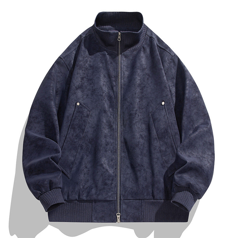 Herren Bomberjacke Lederoptik Weich elastisch Taschen