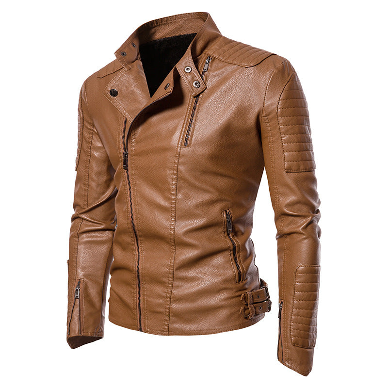 Leder Bikerjacke Herren Robust Reißverschluss Taschen Modern