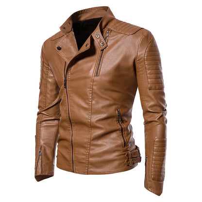 Leder Bikerjacke Herren Robust Reißverschluss Taschen Modern