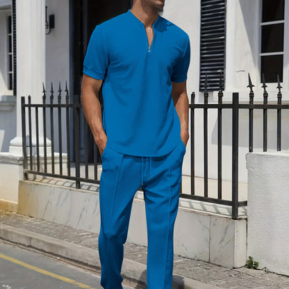 Herren Kurzarmhemd Modern mit Reißverschluss und passender Hose