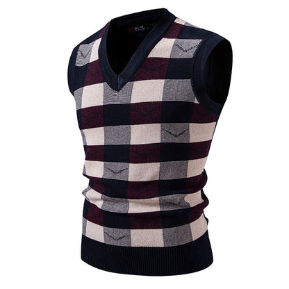 Herren Strickweste Karomuster Modern V-Ausschnitt