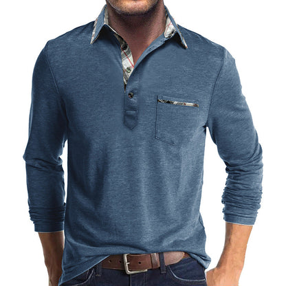 Herren Langarmshirt Mit Kontrastkragen Und Brusttasche Modern - BerlinGlamour