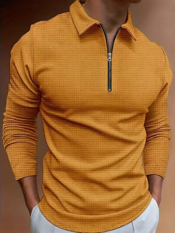 Herren Langarmshirt Modern Stehkragen Reißverschluss Style