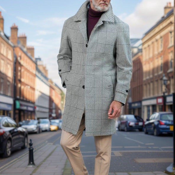 Herren Karomantel Modern mit Hochkragen Trendy