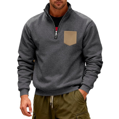 Moderner Herren Sweatshirt mit Reißverschluss und Tasche