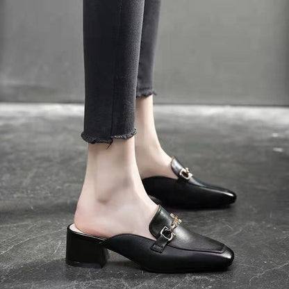 Damen Mules Schuhe mit Blockabsatz Schnalle Modern
