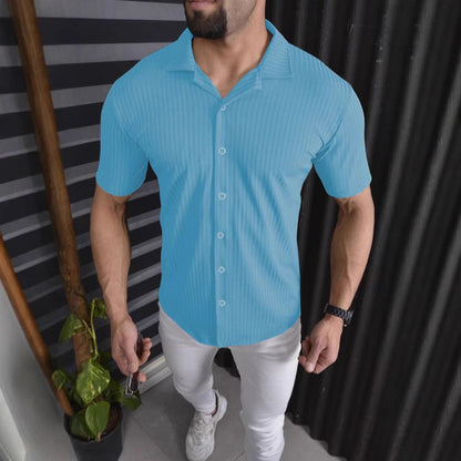 Herren Hemd Kurzarm Slim Fit Rippendesign Modern