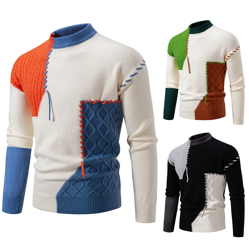 Herren Strickpullover Modern Zopfmuster Farbblock Design - BerlinGlamour