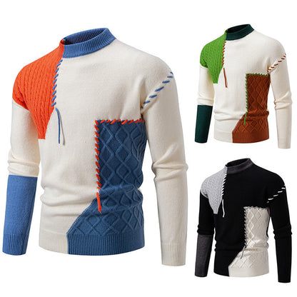 Herren Strickpullover Modern Zopfmuster Farbblock Design - BerlinGlamour