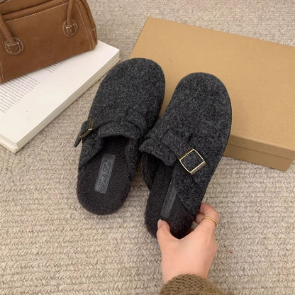 Damen Clogs Wollfilz Warm Schnalle Mode