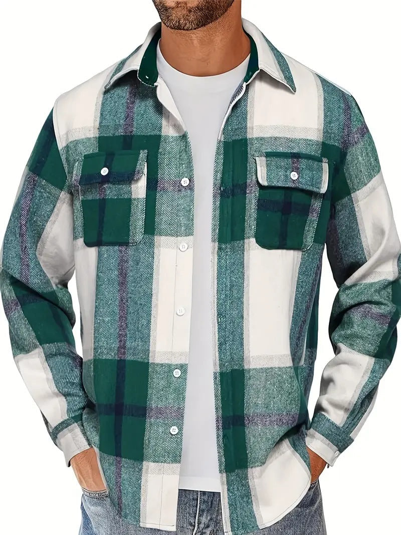 Herren Flanellhemd Kariert mit Doppelbrusttasche Modern