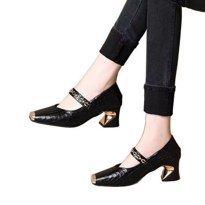 Damen Pumps Elegante Mary Jane Schuhe mit Metall Detail