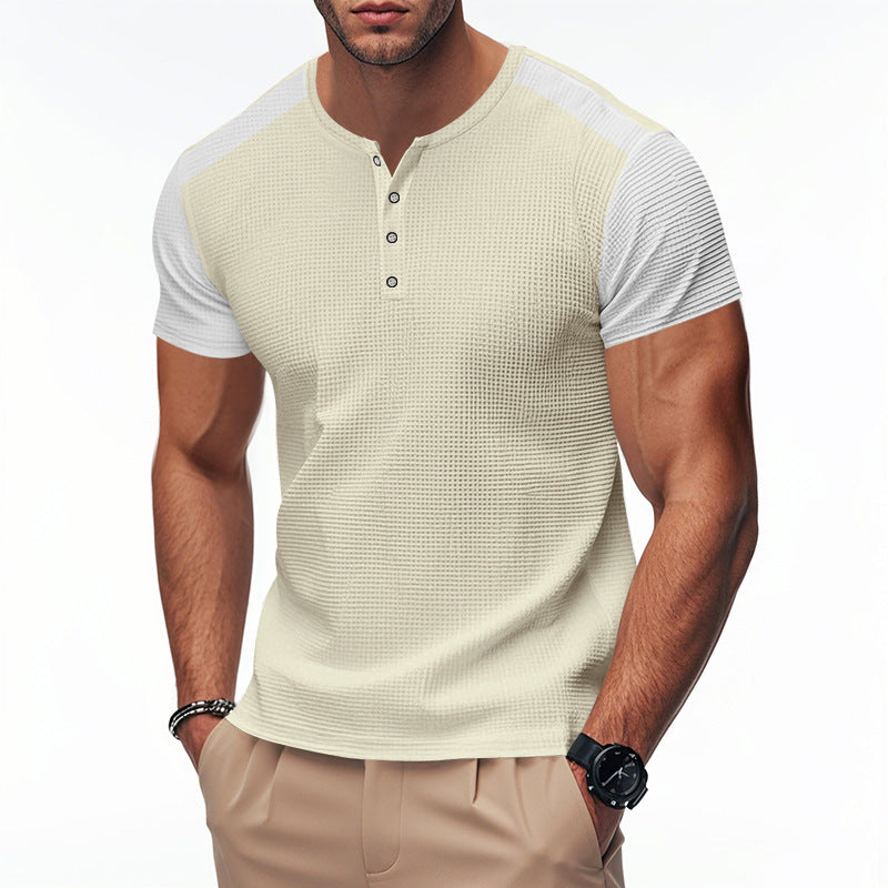 Herren T-Shirt Kurzarm mit Struktur Optik und Knöpfen