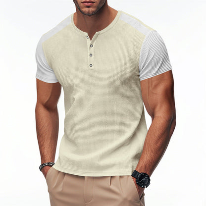 Herren T-Shirt Kurzarm mit Struktur Optik und Knöpfen