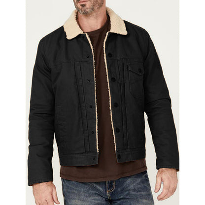 Herren Denimjacke Sherpa Futter Warm Modern