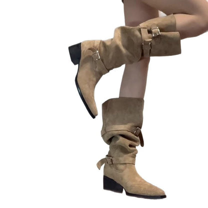 Damen Overknee Stiefel Blockabsatz Verstellbar Modern