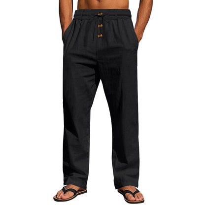 Herren Leicht Leinenhose Bequem Elastisch Mit Taschen