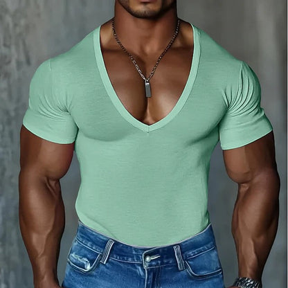 Herren T-Shirt V-Ausschnitt Figurbetont SlimFit Baumwolle Berlin - BerlinGlamour
