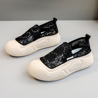 Damen Sneaker Bequem Spitze Elastisch Schnell Verschluss