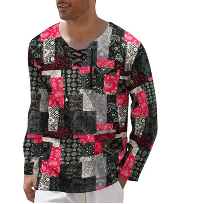 Herren Langarmshirt Patchwork Trendig Berlin Style