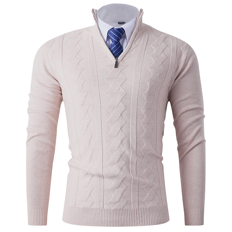Herren Stehkragenpullover Eleganter Struktur-Zipper